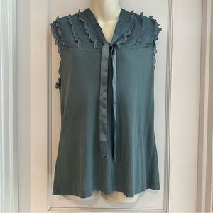 Merona Ruffle Sleeve, V Neck, Tie Neck Blouse Slate Turquoise Size XL